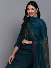 Cotton Green Embroidered Straight Kurta Pant With-VKSKD1933